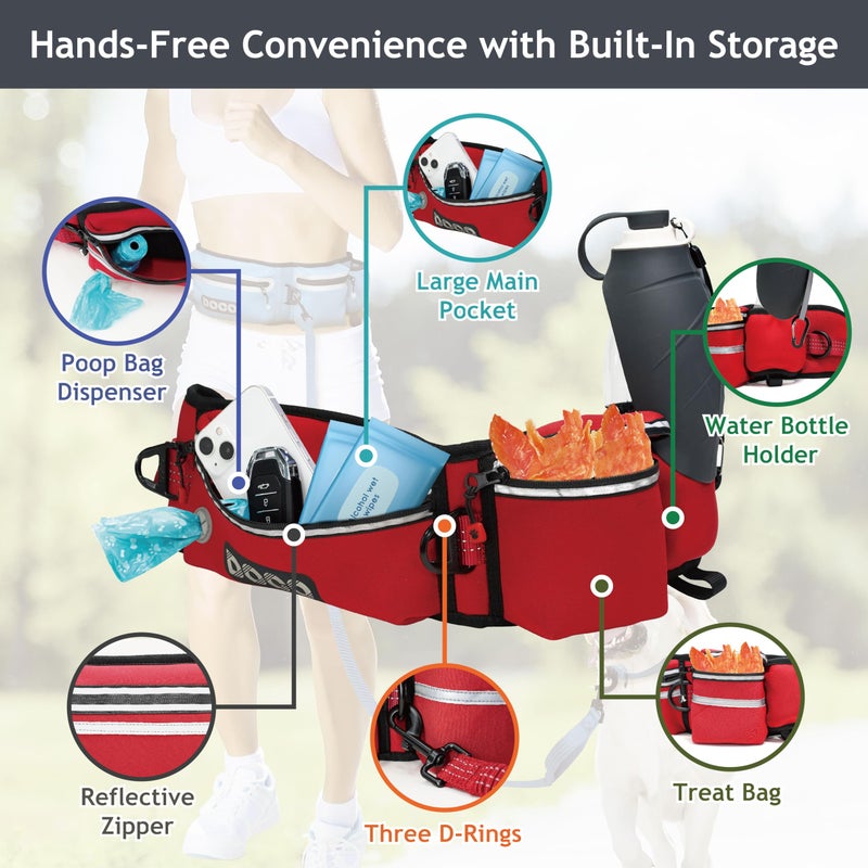 DOCO Hands Free Dog Leash (Waist 26â€- 48â€, Leash- 1â€x 5ft) Waist Belt for Walking, Running, Training & Hiking, Bungee with Dual Handles, Adjustable Fit, Reflective Safety Design for Large Dogs (Black) - Image 4